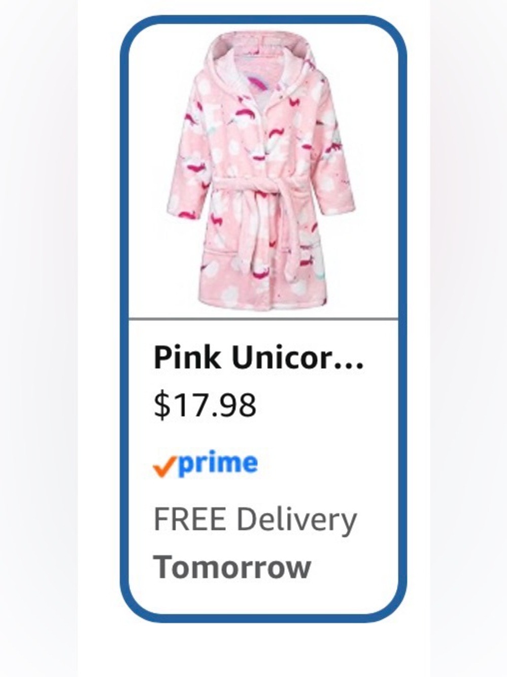 Soft fleece pink unicorn girls printed tie robe pool coverup 8/9